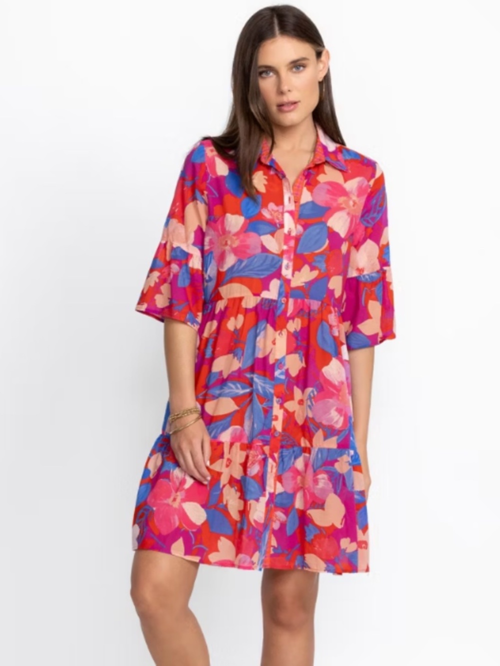 JOHNNY WAS Governed Gardens Ruffle Sleeve Dress - XL - NWT - Red Print